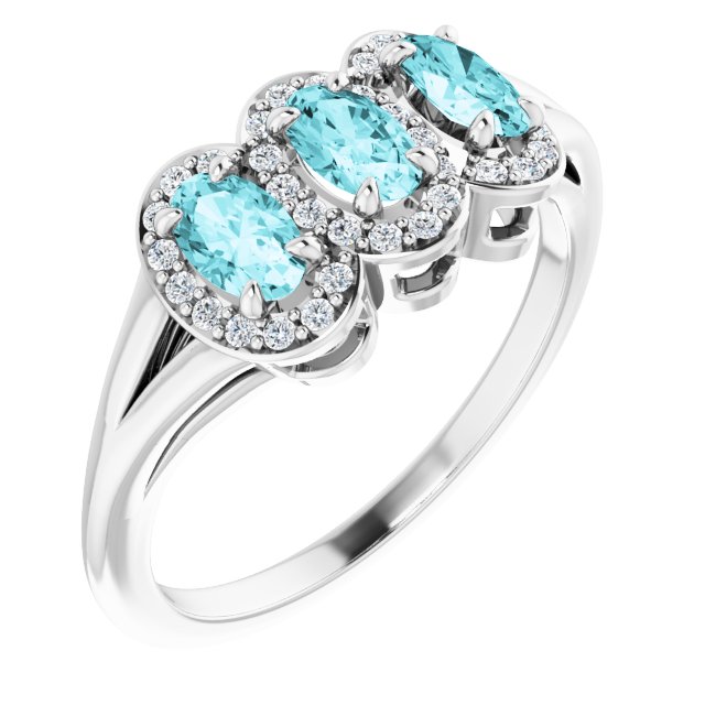 Platinum Natural Blue Zircon & 1/6 CTW Natural Diamond Ring